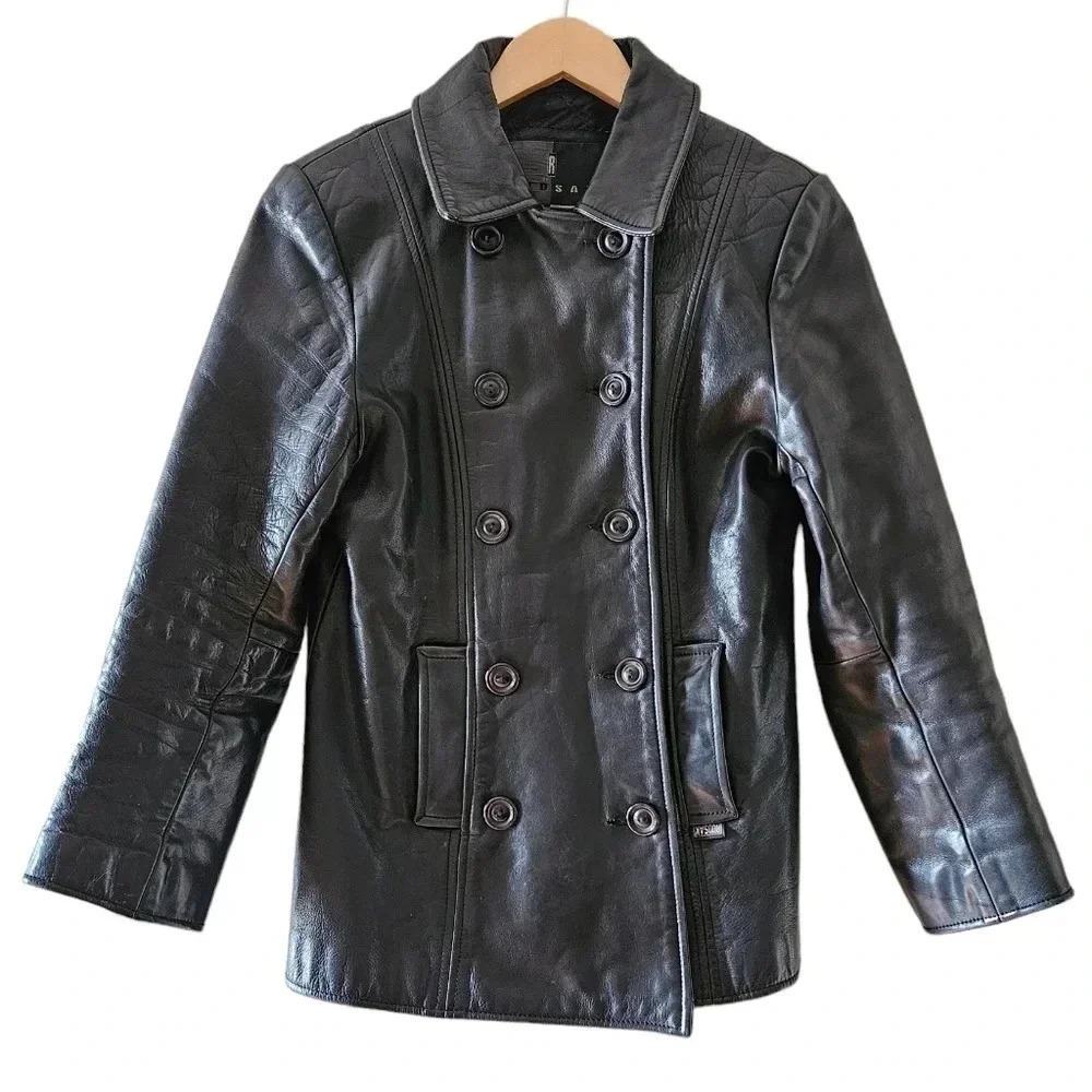 Rudsak Vintage Women's Double Breasted Moto Leather Biker Jacket Black Small. - Picture 2 of 16